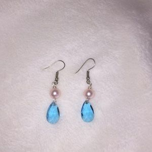 Pearl and blue teardrop earrings